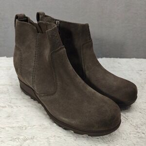 Sorel Evie Bootie Womens 9.5 Gray Suede Leather Chelsea Wedge Goth Alt Office